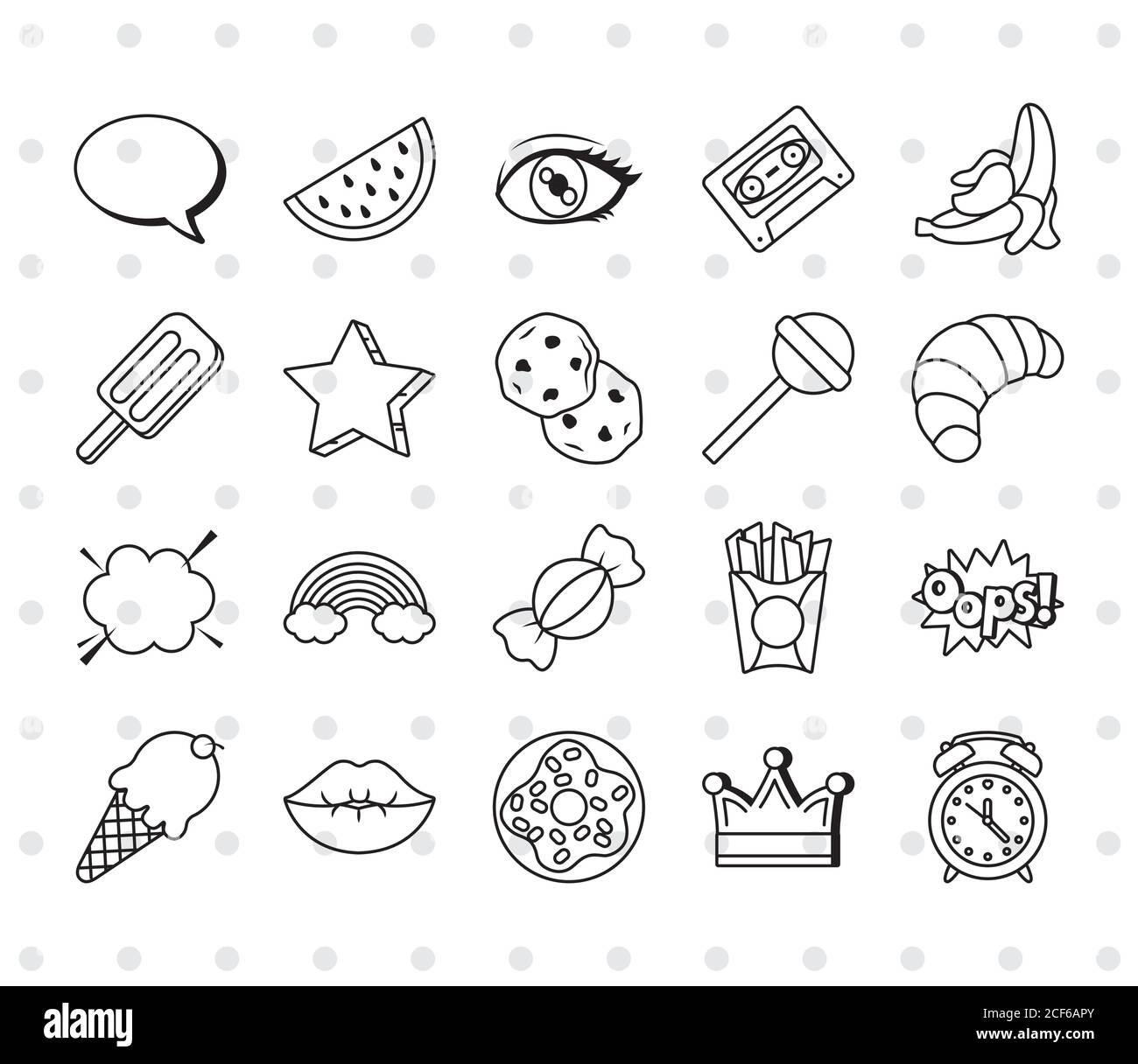 Speech Bubble And Pop Art Elements Icon Set Over White Background Line Style Vector 4761