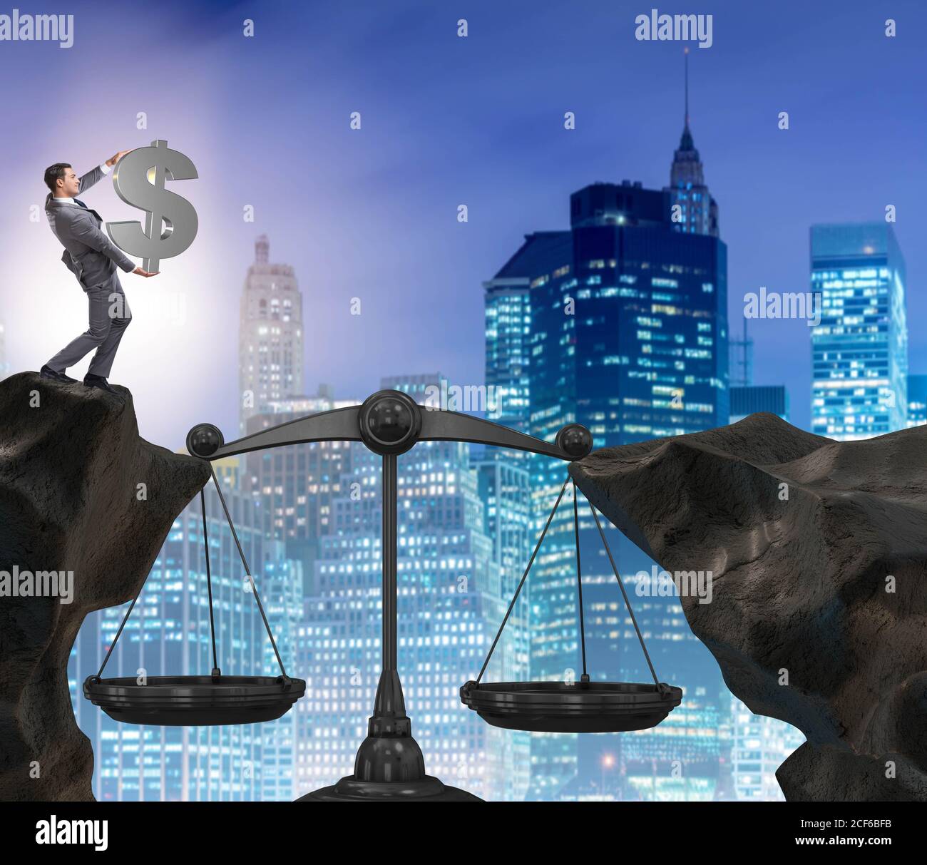 Businessman holding dollar sign in justice concept Stock Photo - Alamy