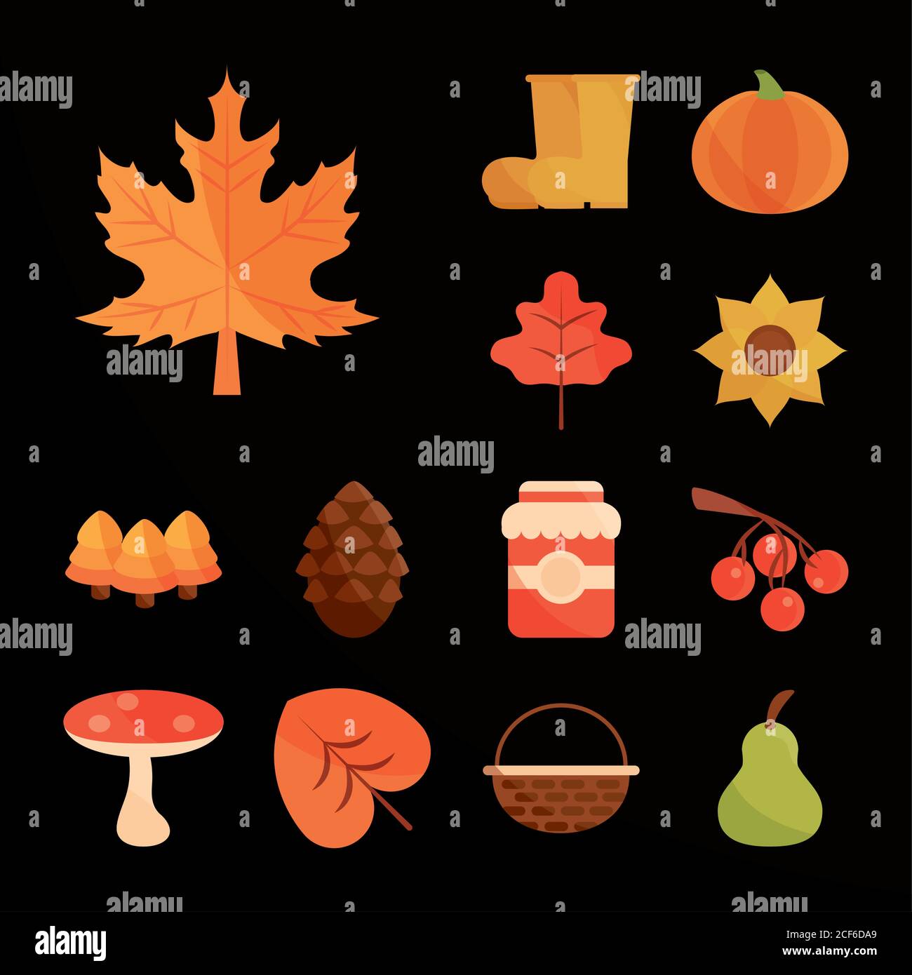 autumn season weather icons set black background vector illustration ...