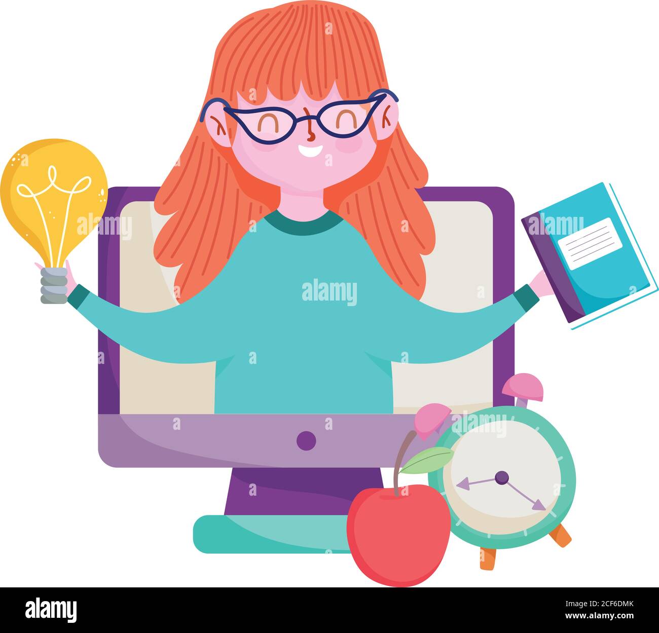 happy teachers day, teacher online class computer book clock vector