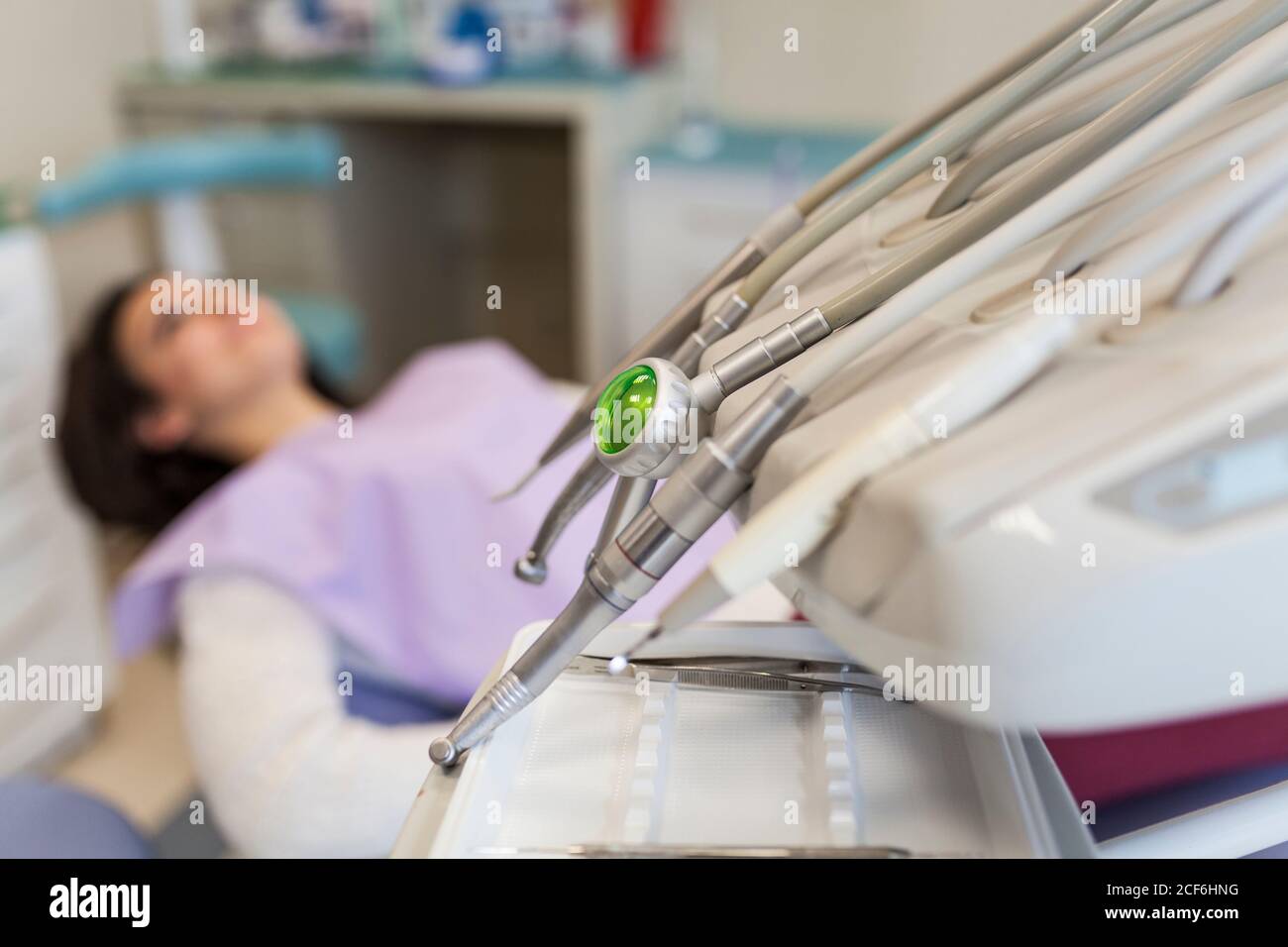 Dentist contemporary tools like drill, sharp, scraper and carver with