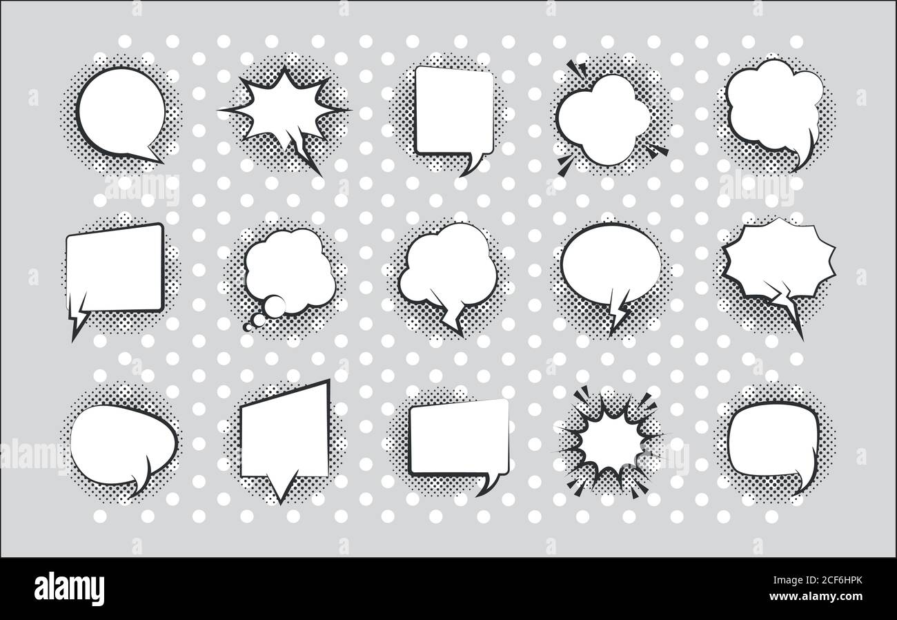 pop art retro comic empty speech bubbles, line style icons collection ...
