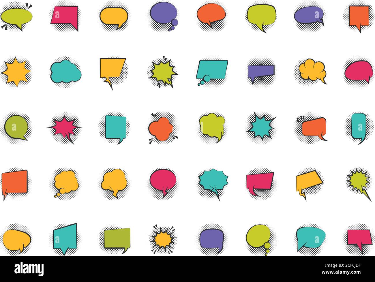pop art retro comic empty speech bubbles, halftone style flat icons set ...