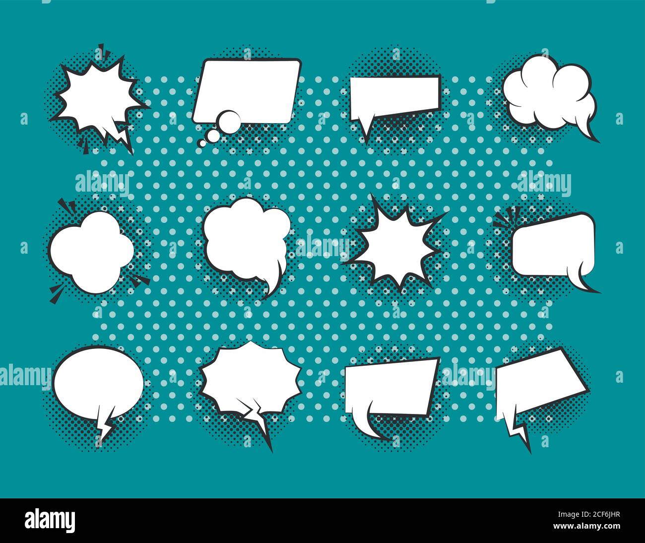 pop art retro comic empty speech bubbles, line style icons set green ...
