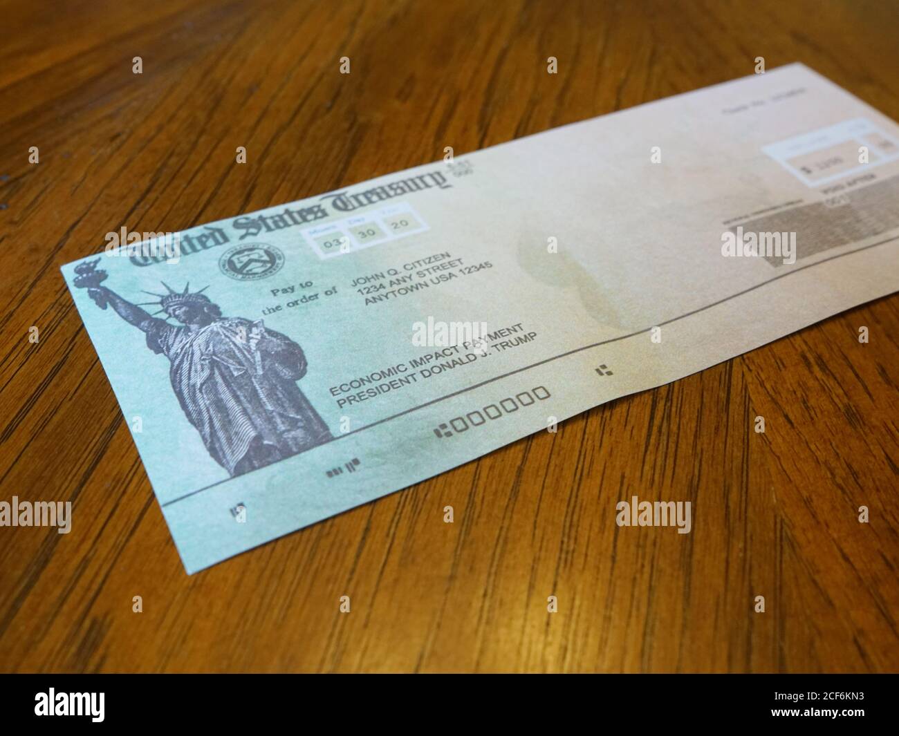 A Dummy COVID Economic Impact Payment Check Stock Photo