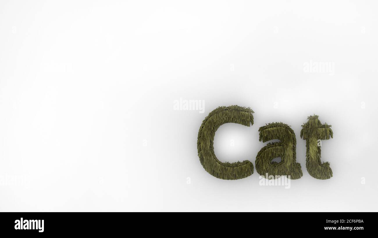 Cat - 3d word yellow on white background. render of furry letters. cat ...