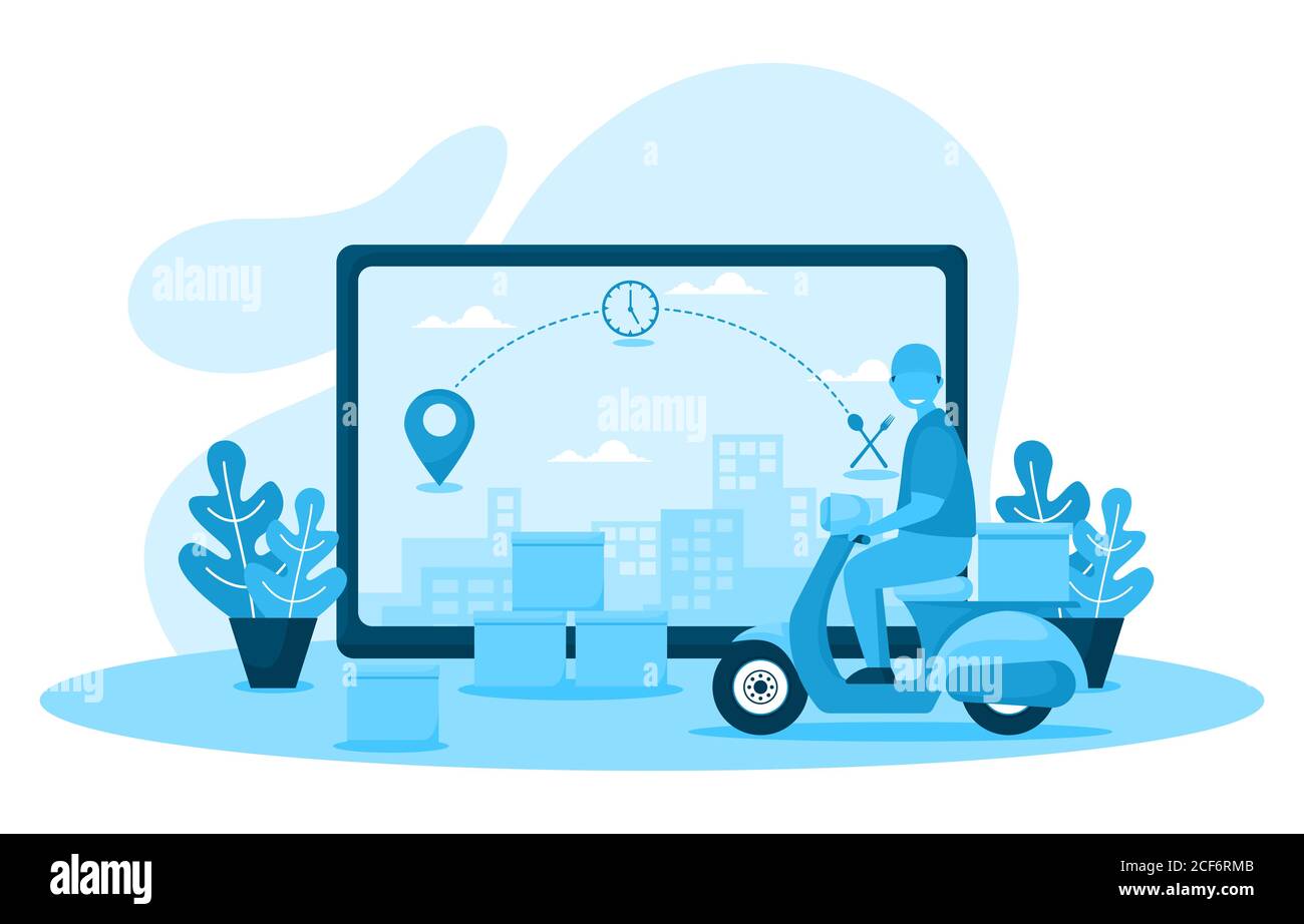 Man Riding Scooter Delivery Service Food Shipping by Mobile Application