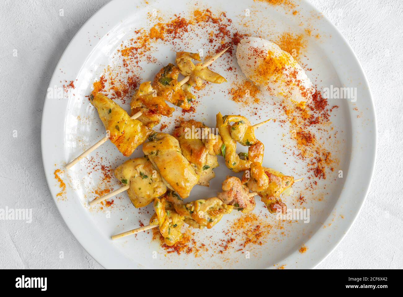 Homemade Moorish skewers with rice of meat with spices. Typical ...