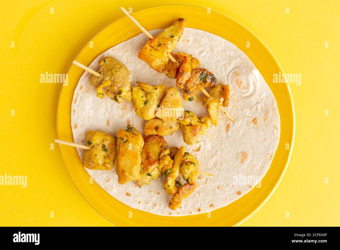 Homemade Moorish skewers with rice of meat with spices. Typical ...