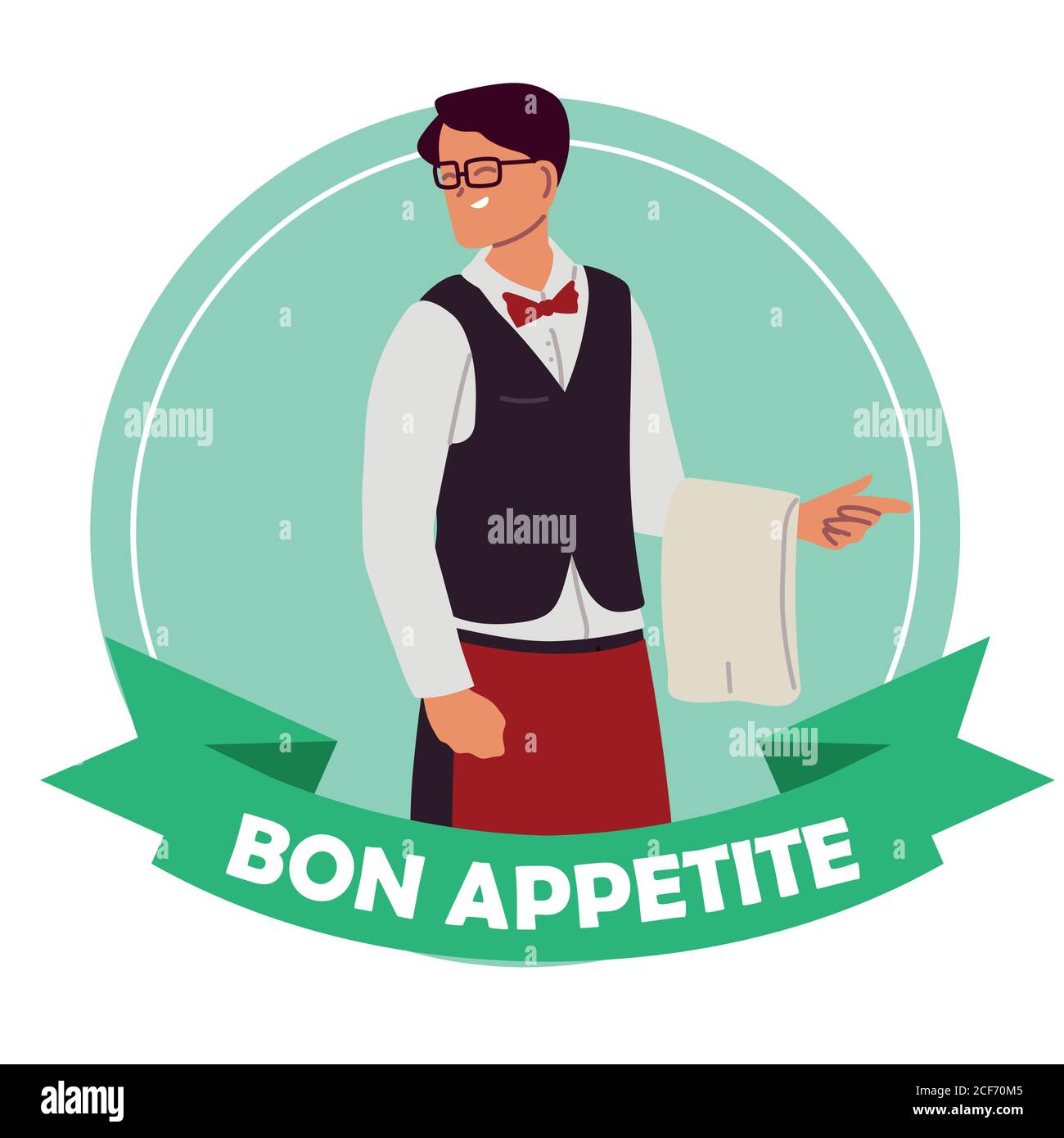 logo waiter man with uniform and towel in hand vector illustration ...