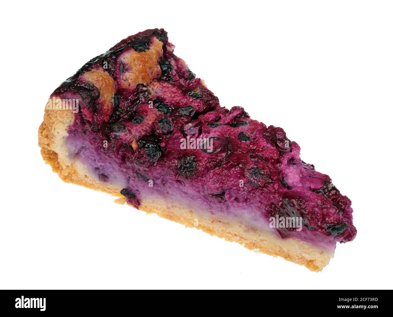 Stale slice of homemade blueberry buttercream pie isolated on white macro Stock Photo