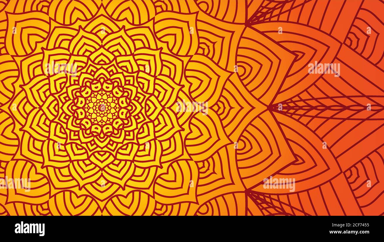 Luxury Mandala Art Vector Illustration. Abstract Background Design Template. Beautiful Outline Design Style. Orange Maroon Color Theme Stock Vector