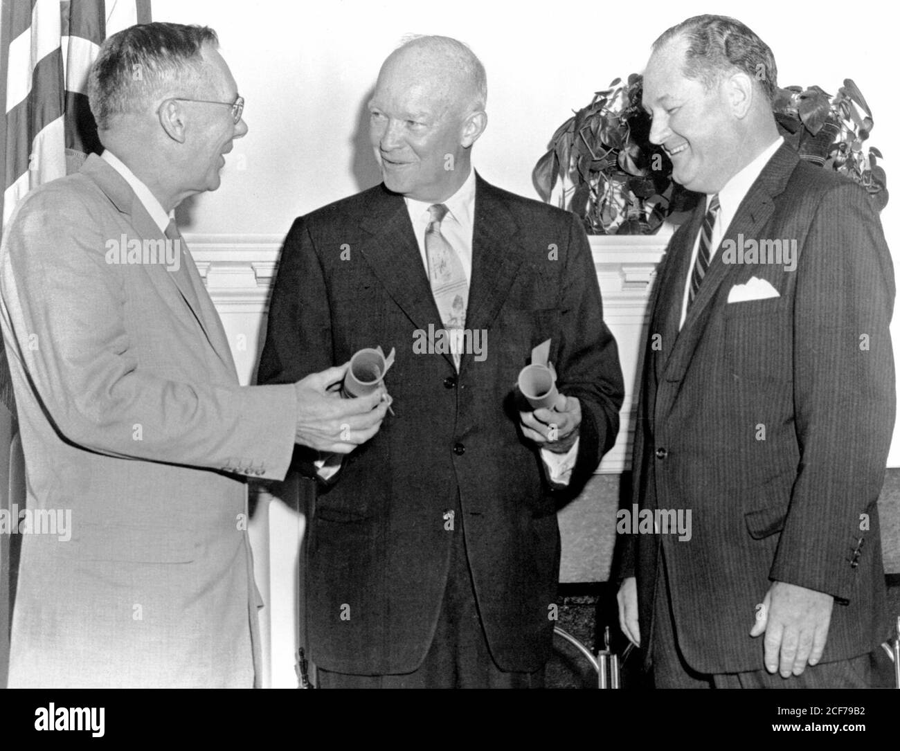 President Eisenhower with Dryden and Glennan. Stock Photo