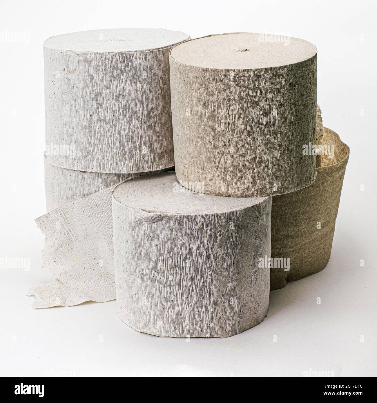 several rolls of toilet paper on a white background Stock Photo