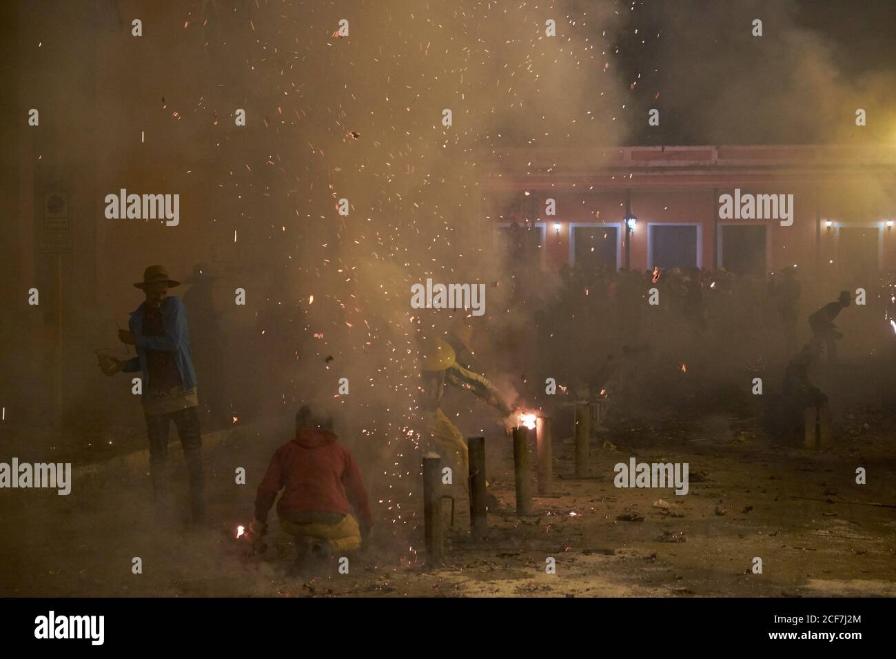 CUBA - DECEMBER 28, 2018: people participating in Popular firework party in Cuba Stock Photo