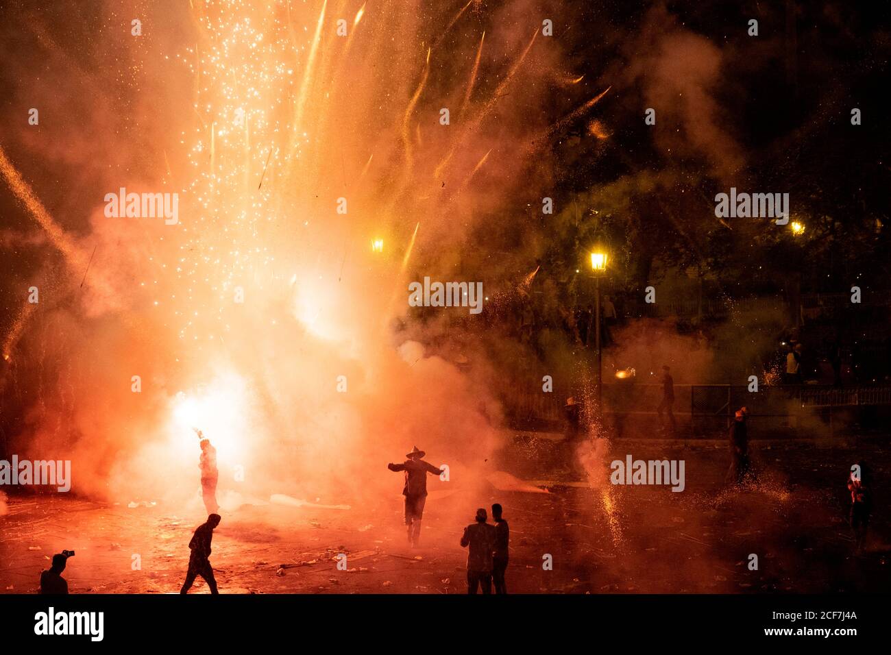 CUBA - DECEMBER 28, 2018: people participating in Popular firework party in Cuba Stock Photo