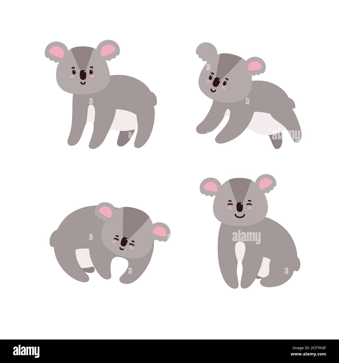 Set of adorable koalas. Happy koalas isolated in white background ...