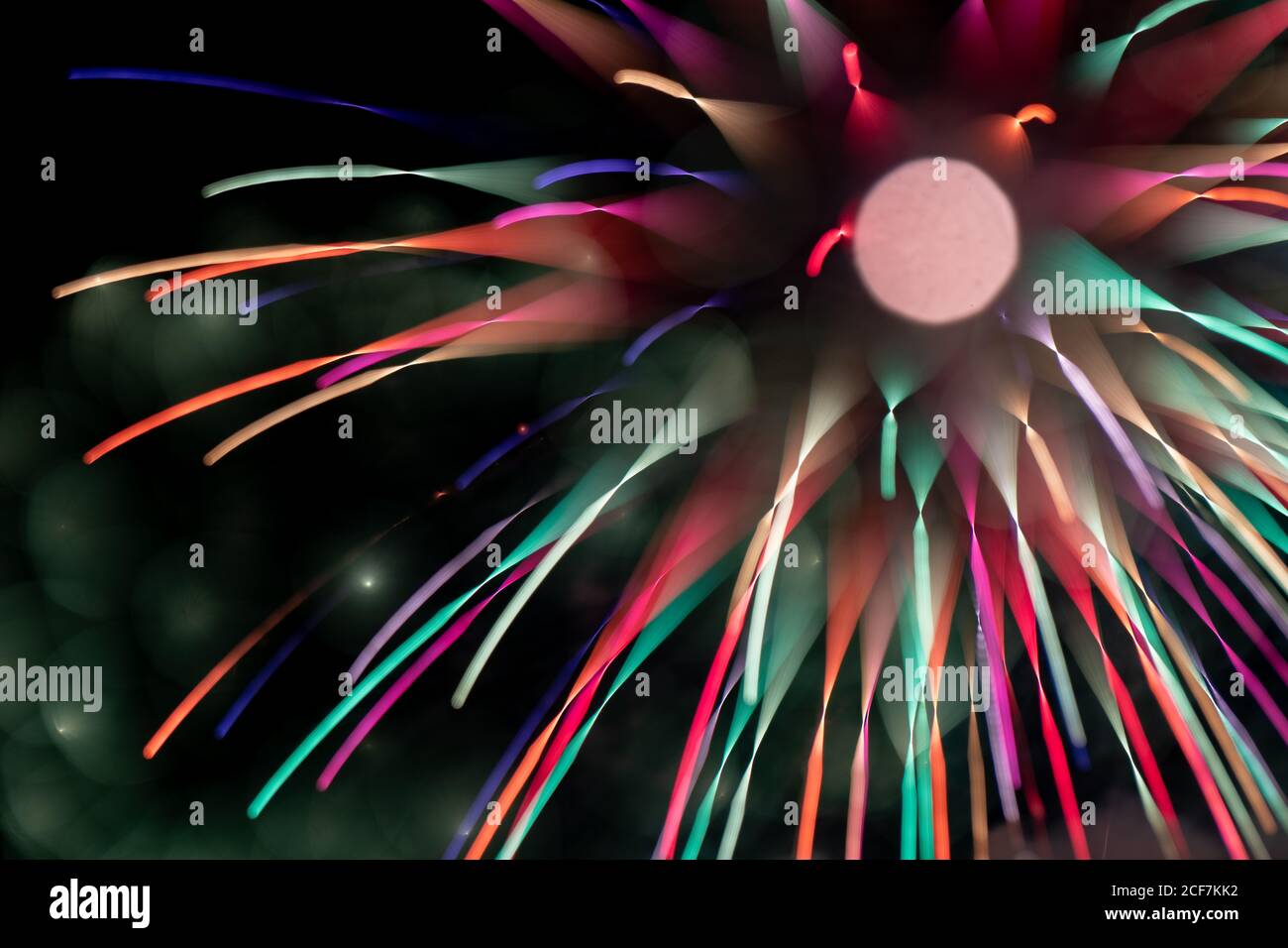Bright fireworks on night sky Stock Photo