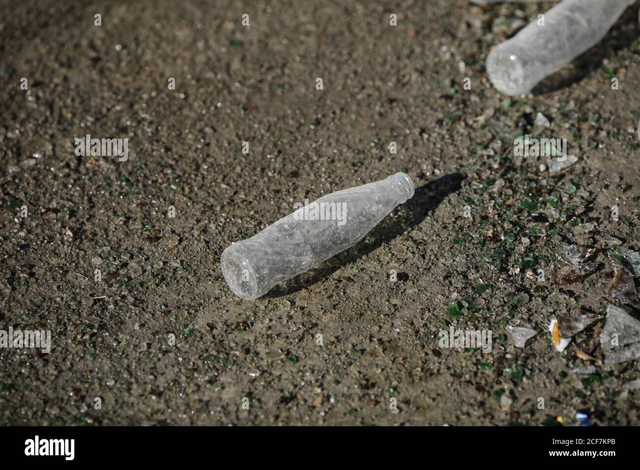 Empty bottles in a glass recycling facility. Stock Photo