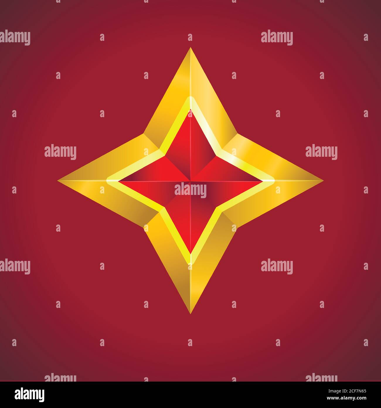 Gold red star vector illustration 3D art symbol Stock Vector