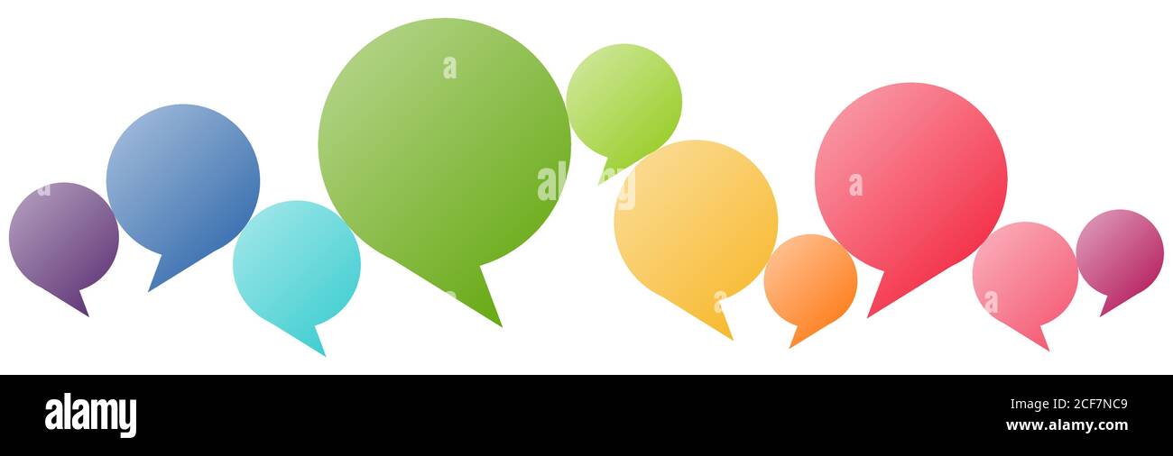 illustration of colored speech bubbles in a row with space for text ...
