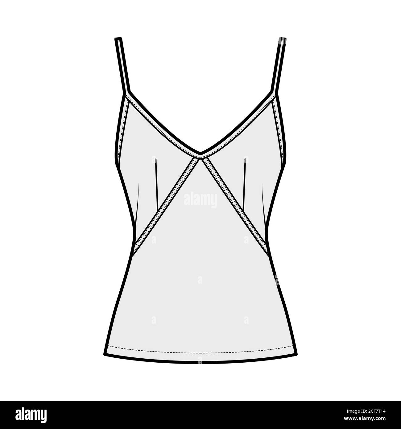 Camisole slip top technical fashion illustration with sweetheart neck, thin straps, slim fit