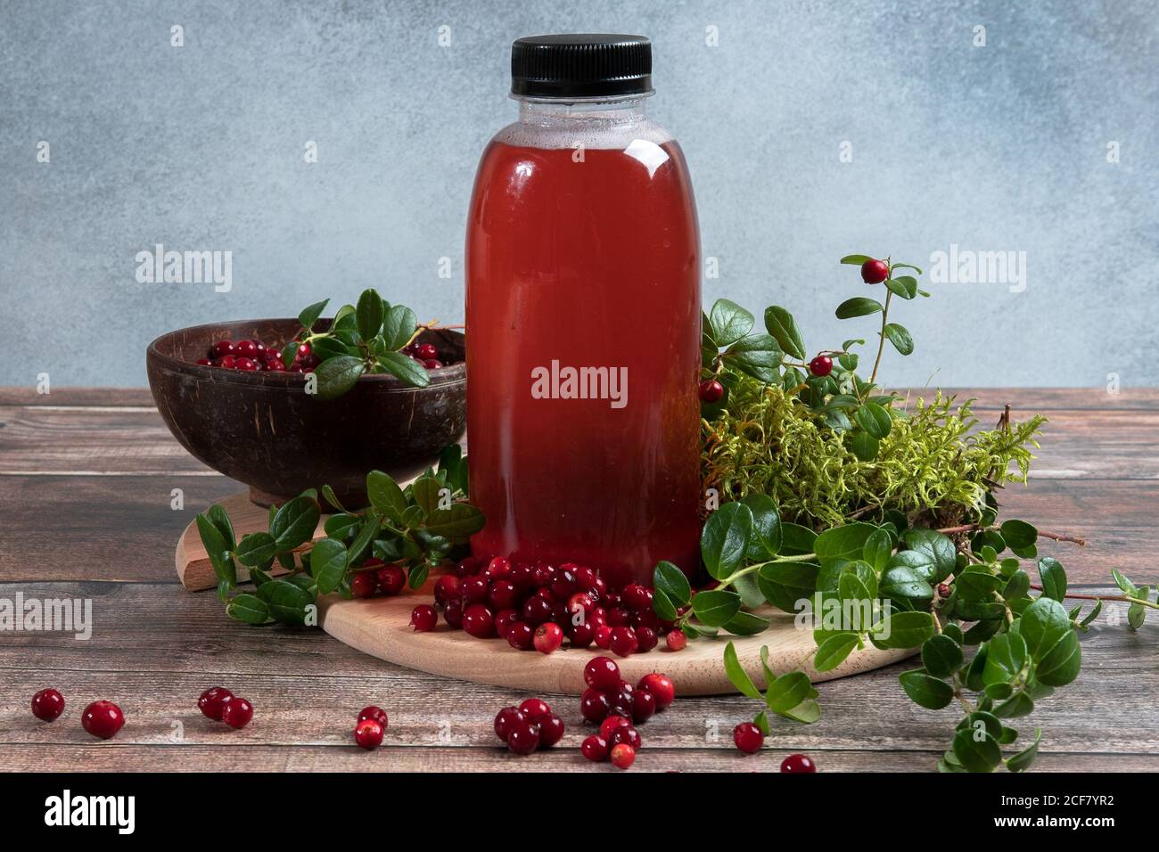 Healthy cranberry juice and raw cranberries. Traditional Russian
