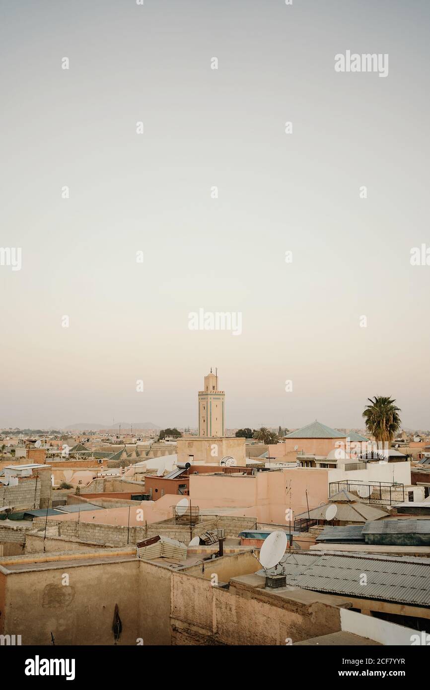 From above aerial view amazing cityscape of ancient Marrakesh city with ...