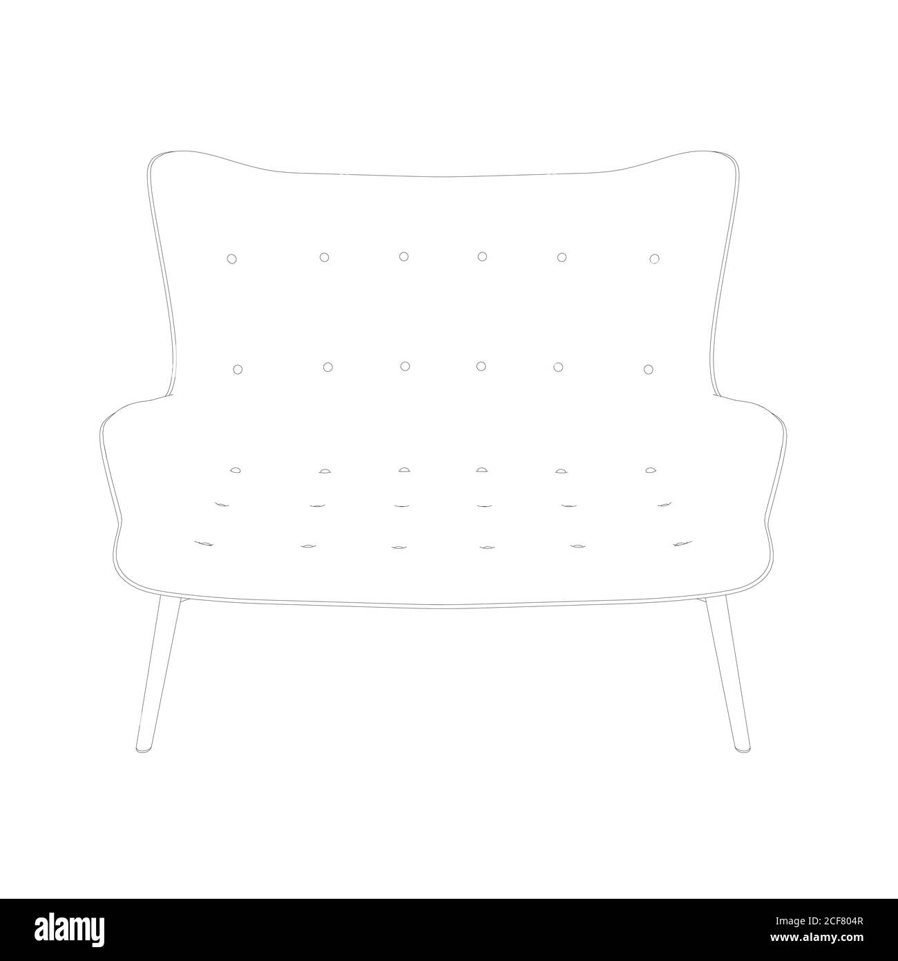 Contour of a sofa from black lines isolated on a white background. Front view. Vector illustration Stock Vector