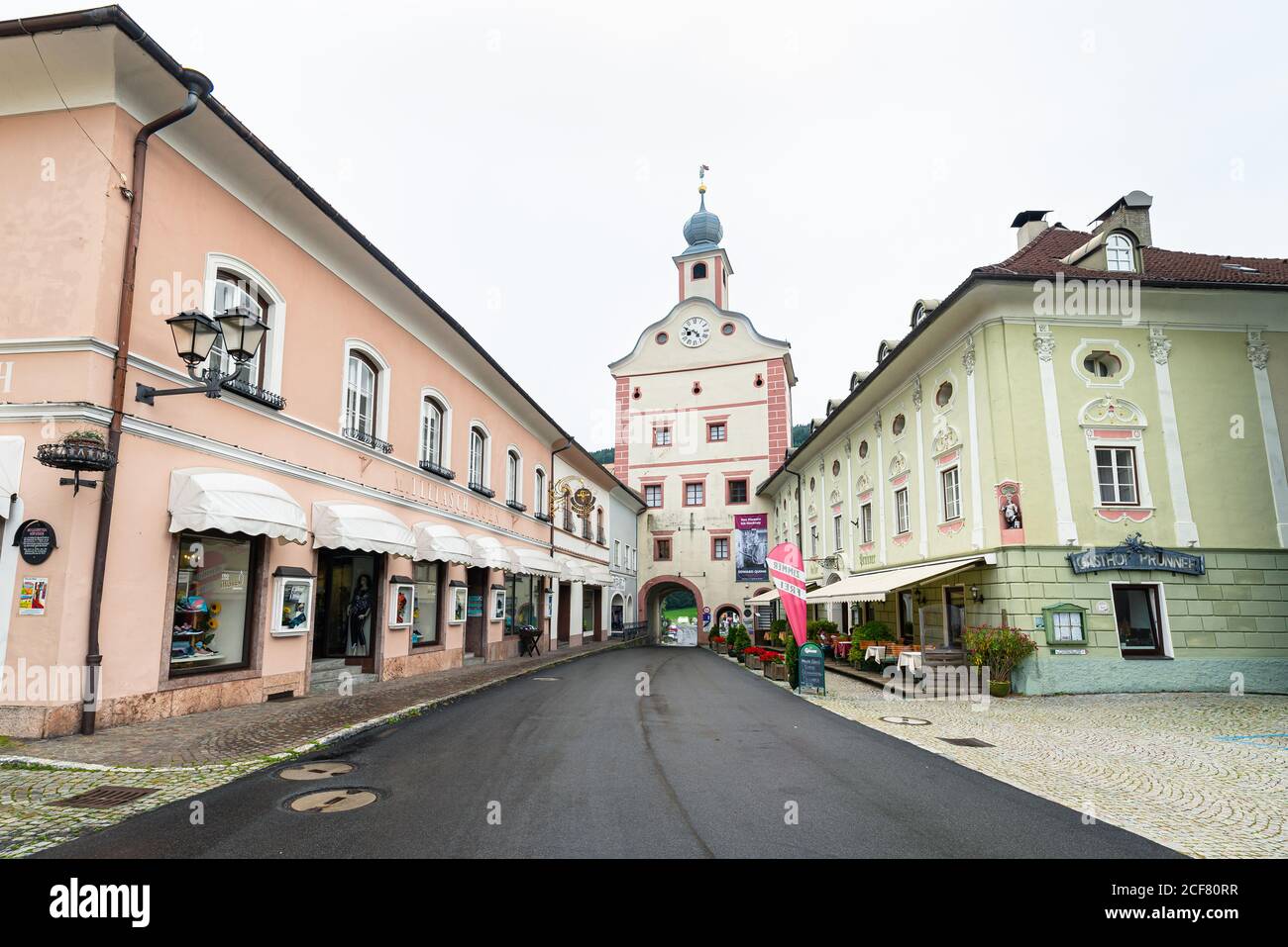 Gate and city tower (german: stadtturm) in the historic town of Gmünd in Kärnten, Austria. Stock Photo