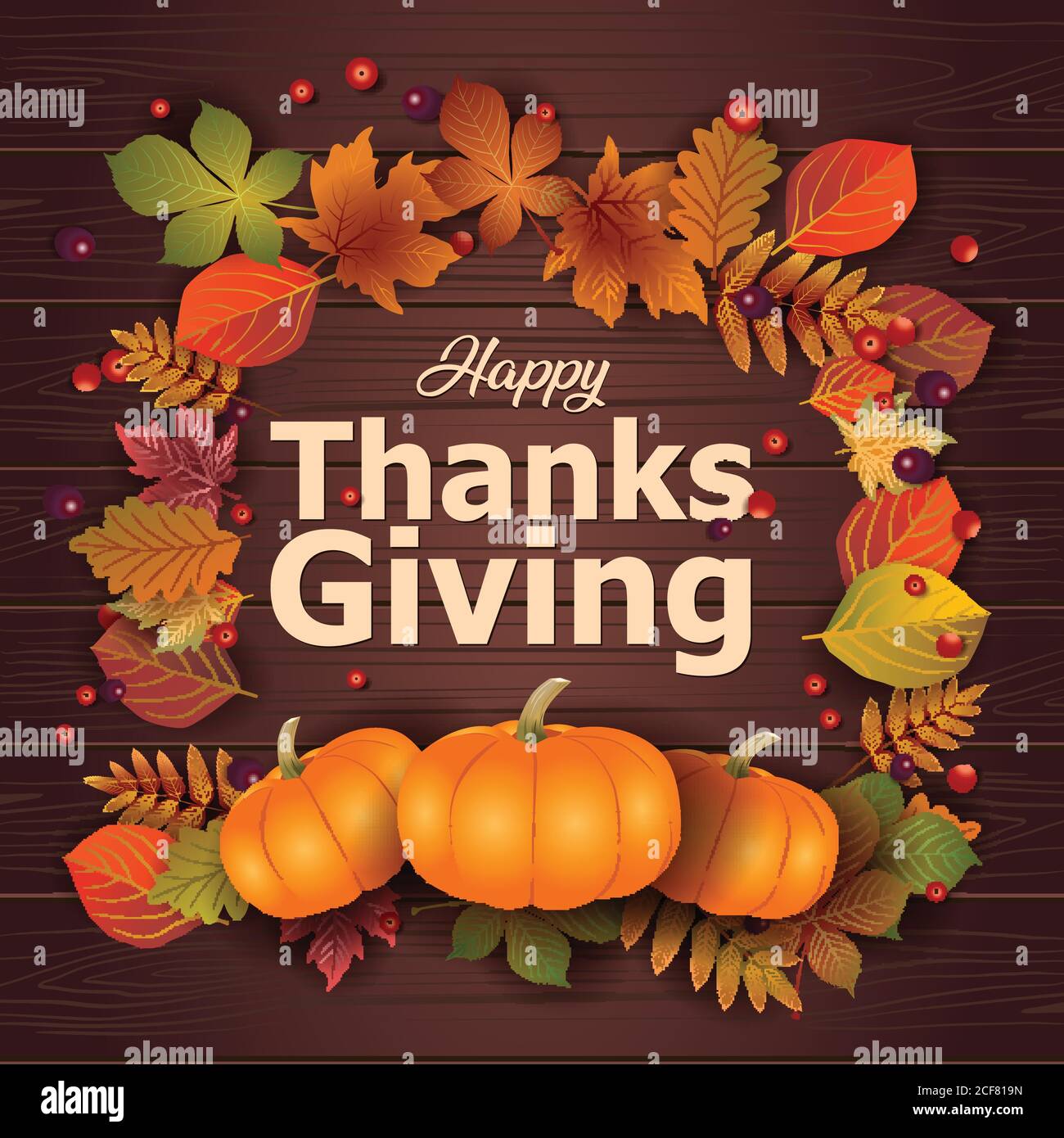 Happy thanksgiving greeting design with pumpkin and autumn leaves ...
