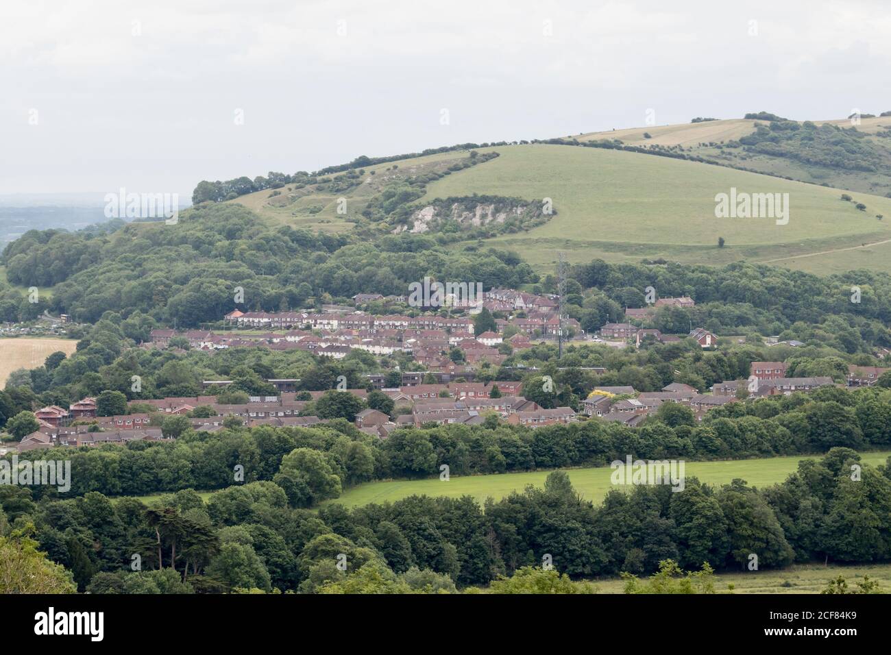 View of Malling Down across Lewes from hills near Offham. East Sussex, UK. Stock Photo