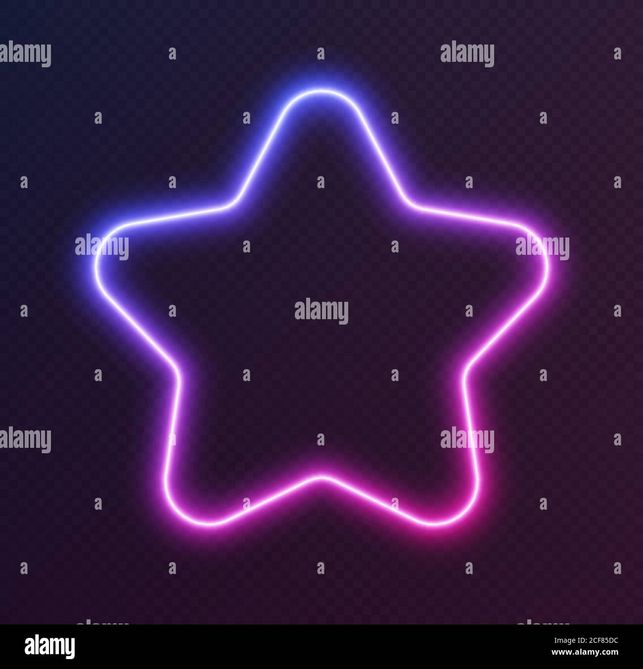 Gradient neon star, blue-pink glowing border isolated on a dark background. Colorful night banner Stock Vector