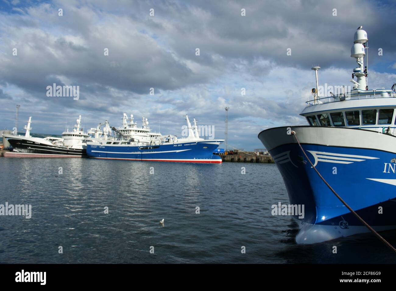 Fishing boats in Peterhead harbour Stock Photo