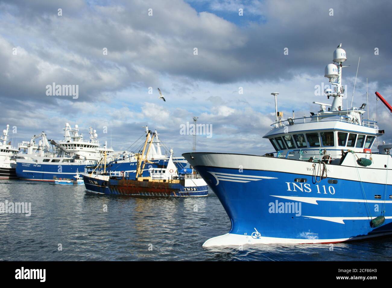 Fishing boats in Peterhead harbour Stock Photo