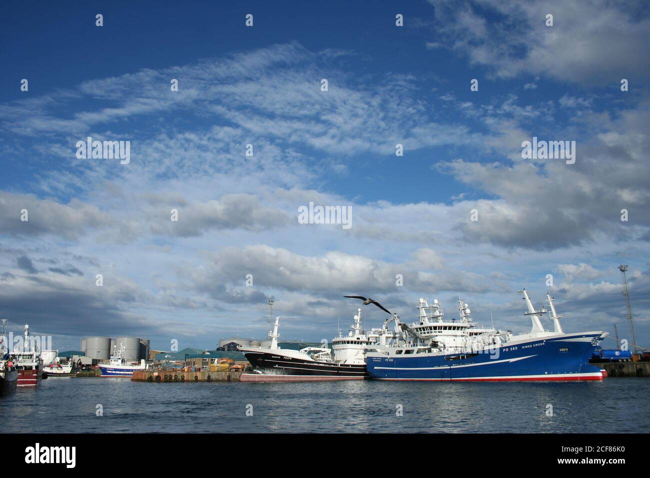 Fishing boats in Peterhead harbour Stock Photo