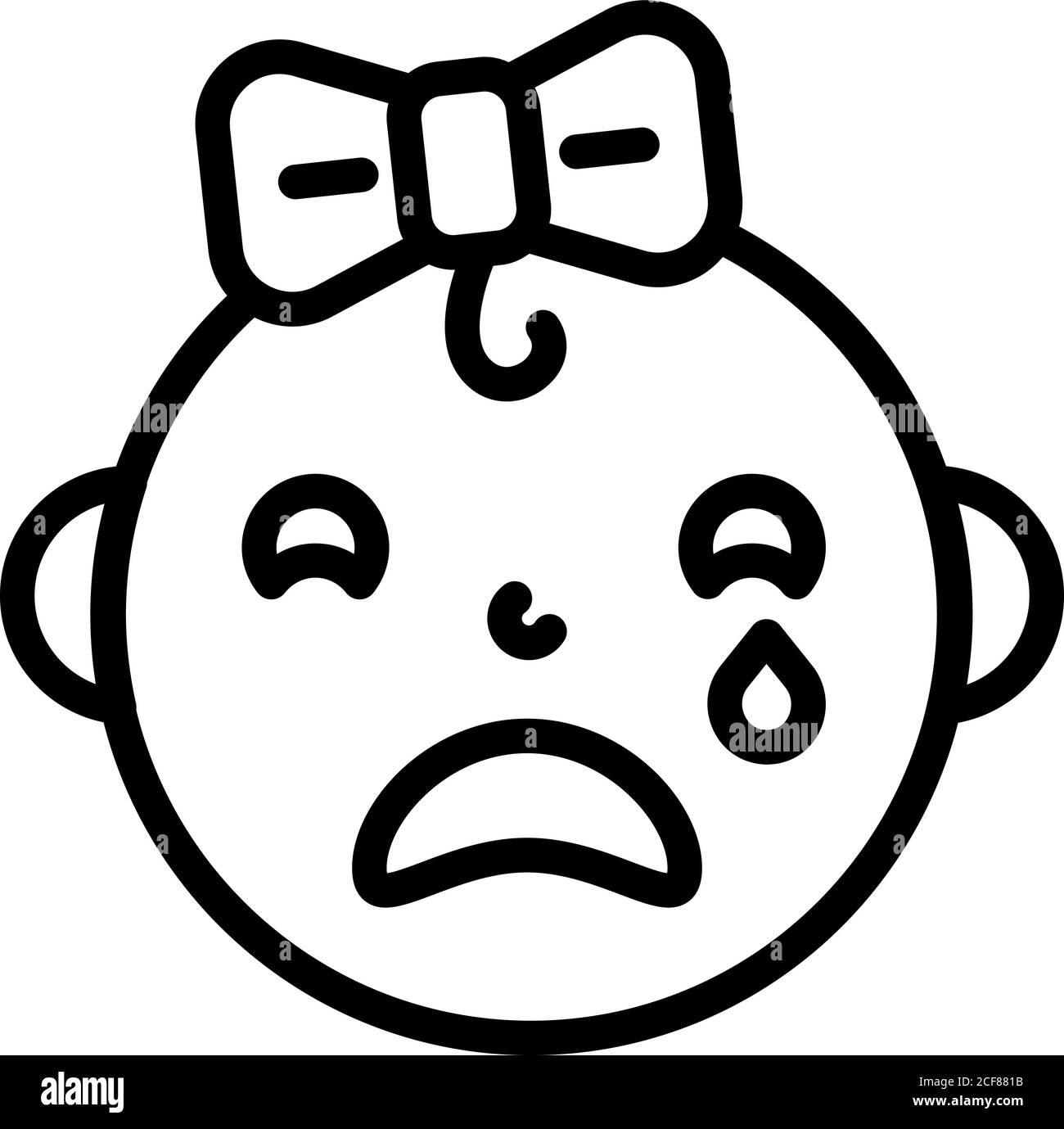 Crying baby girl icon, outline style Stock Vector