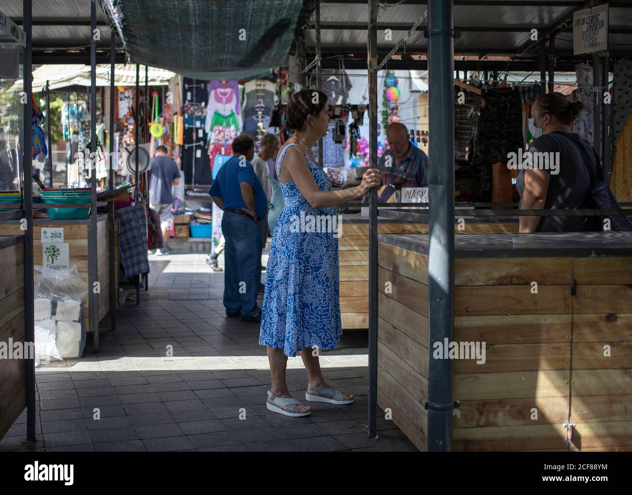 Belgrade, Serbia, Aug 31, 2019: People at Zemun Green Market Stock Photo
