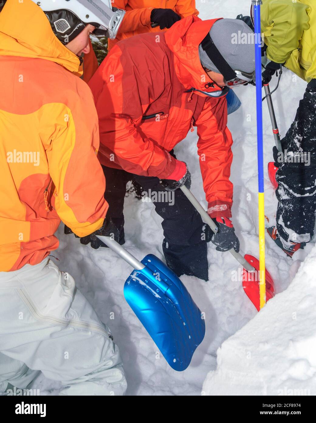 mountain guide for a risk assessment of the avalanche situation Stock