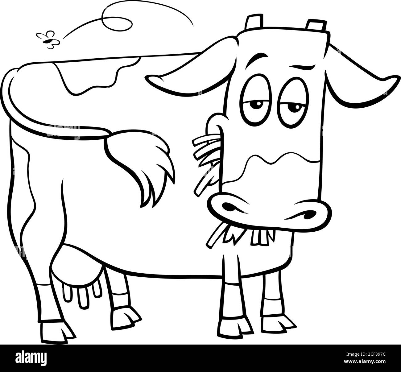 Black and White Cartoon Illustration of Spotted Cow Farm Animal Character Coloring Book Stock Vector