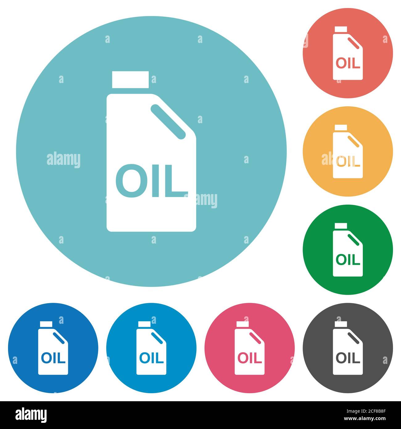 Oil canister flat white icons on round color backgrounds Stock Vector ...