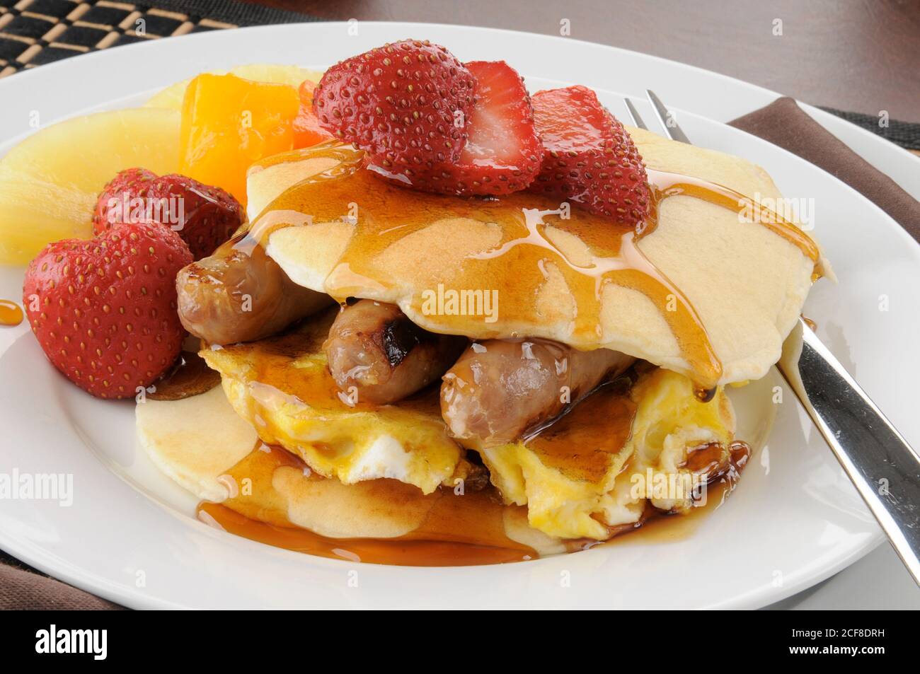 Pigs in a blanket or a pancake sandwich Stock Photo Alamy