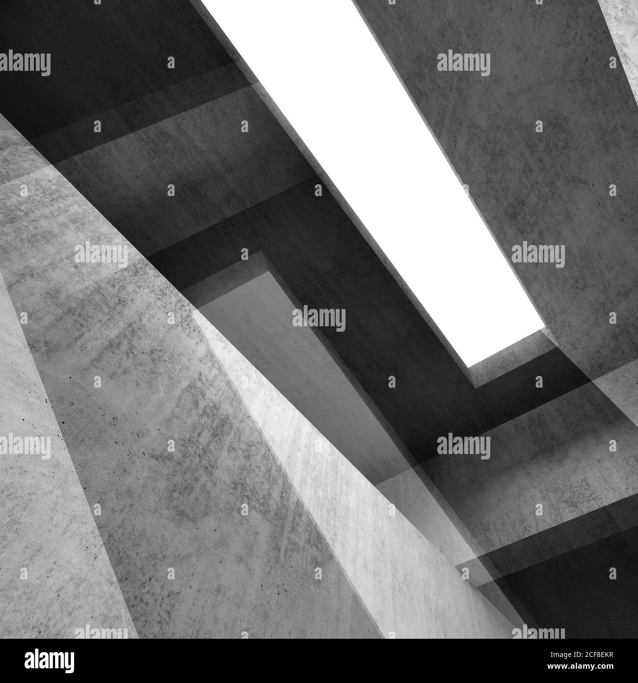 Abstract dark background, intersected concrete structures. Square digital illustration with double exposure effect, 3d render illustration Stock Photo