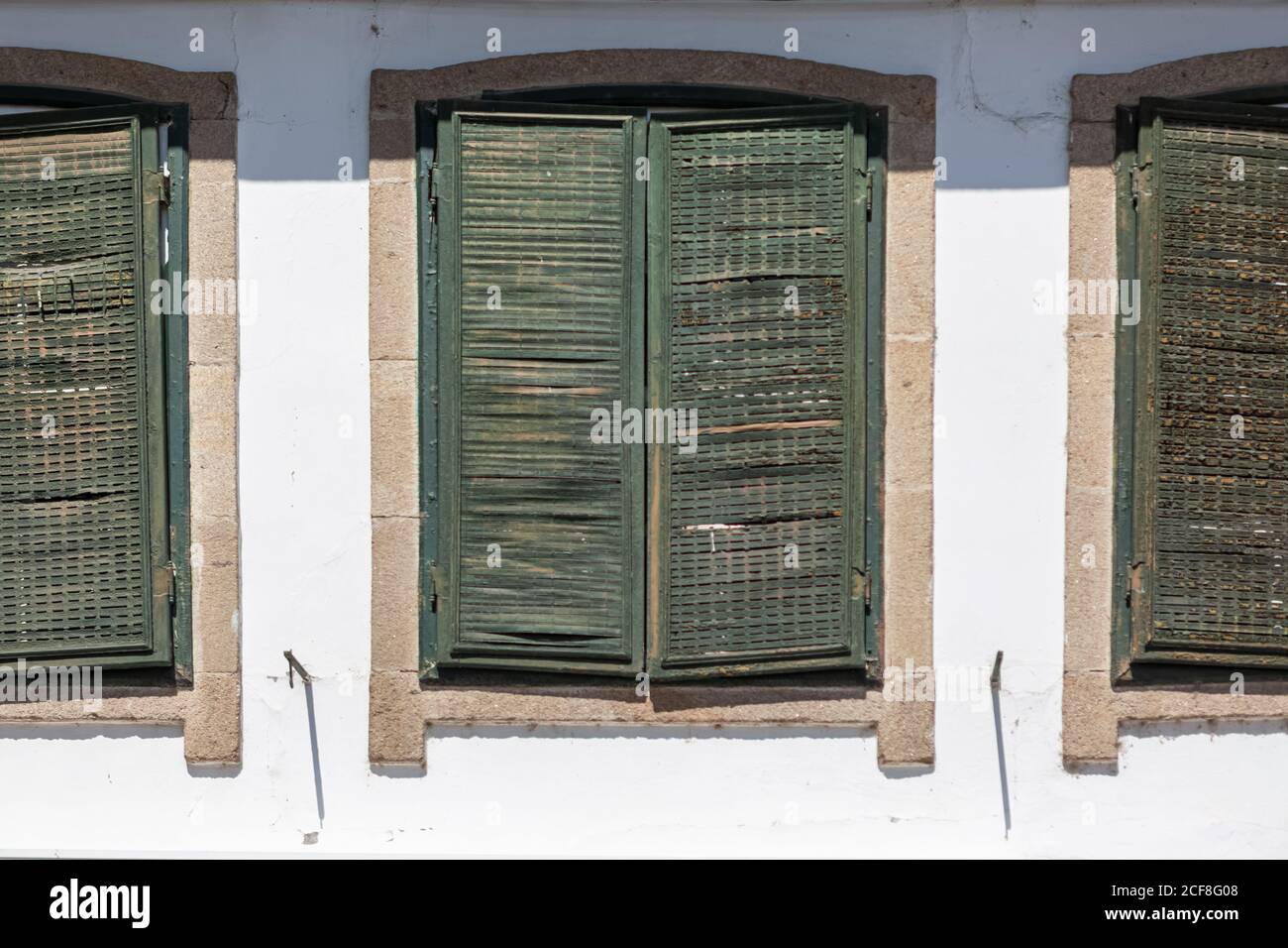 Detailed view of front facade parallel windows of typical traditional ...
