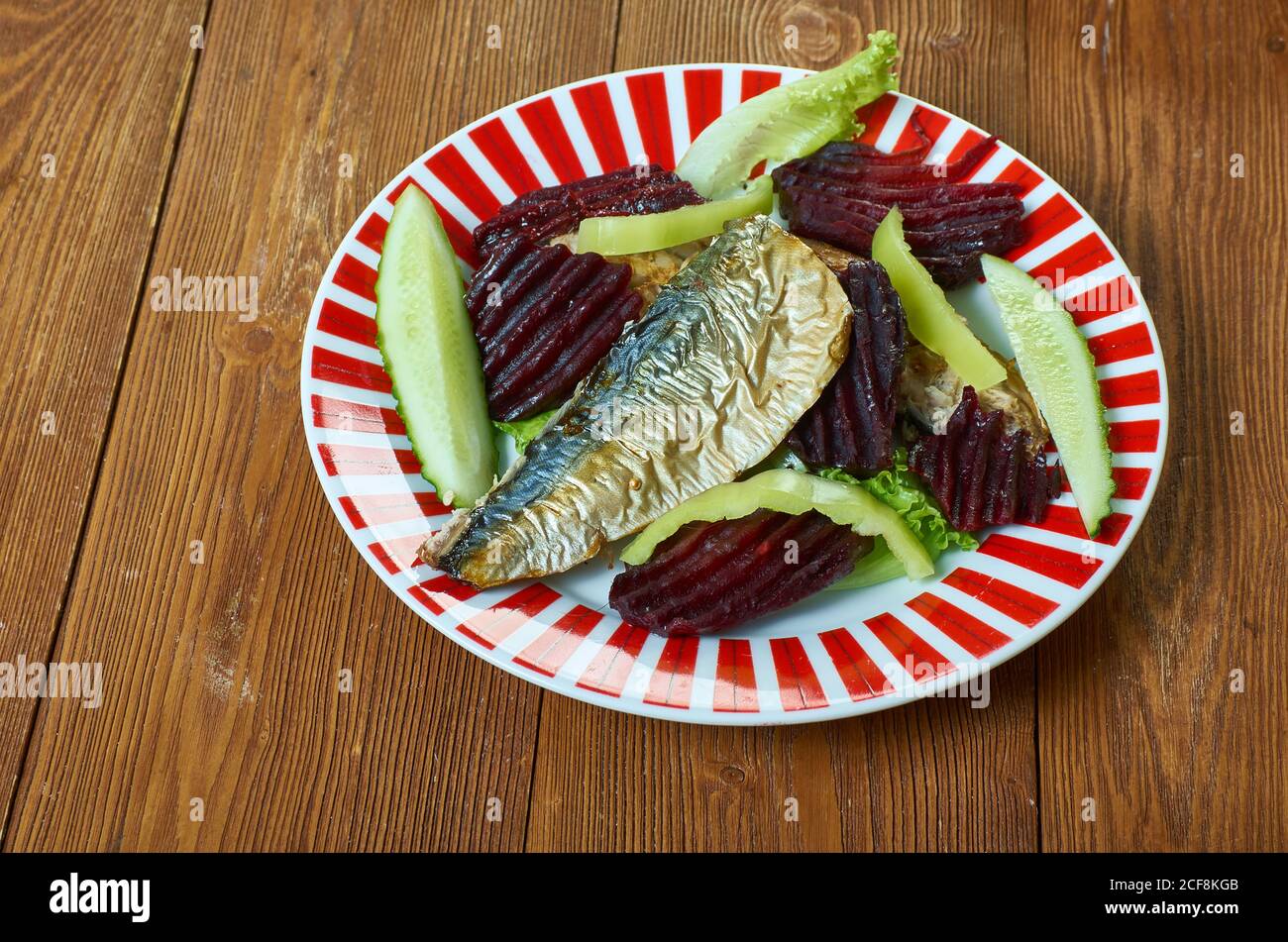 Pan fried mackerel fillets with beetroot close up Stock Photo Alamy