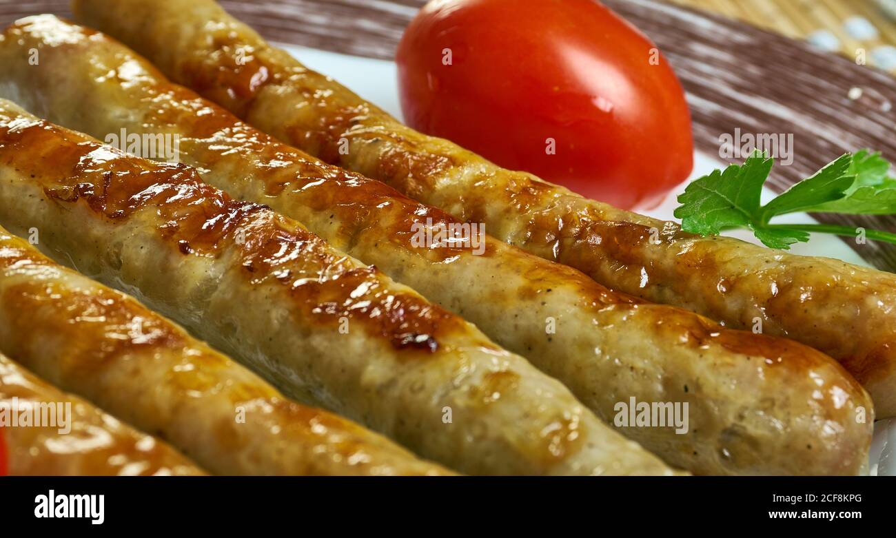 Grillwurst -German  Grilled Sausage With Natural Pork Sausage Skin Stock Photo