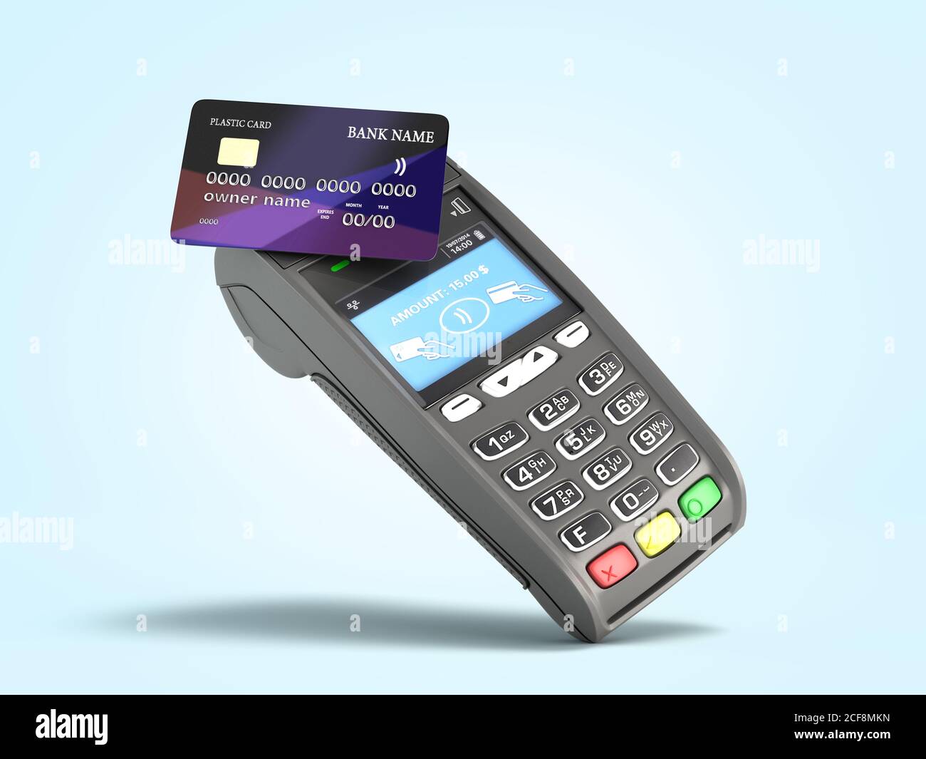 contactless payment by credit card through the terminal 3d render on ...