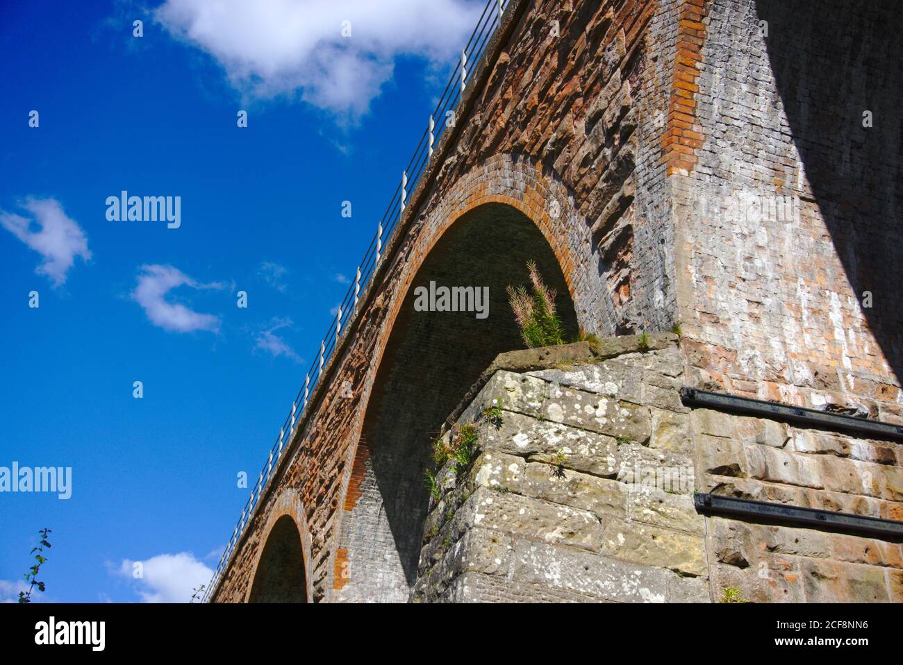 Detail of the 19th century Leaderfoot (or Drygrange) railway viaduct over the River Tweed near Melrose, Scottish Borders, UK. Stock Photo