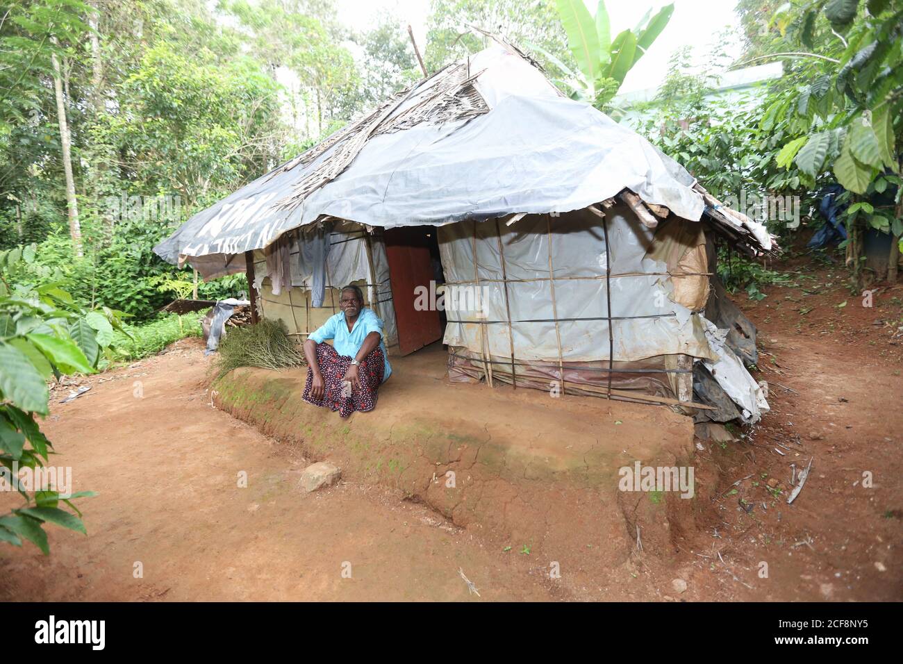 PANIYAN TRIBE, Man sitting outside home in Chulliyod Village, Ambalakunnu, Kerala, India Stock Photo