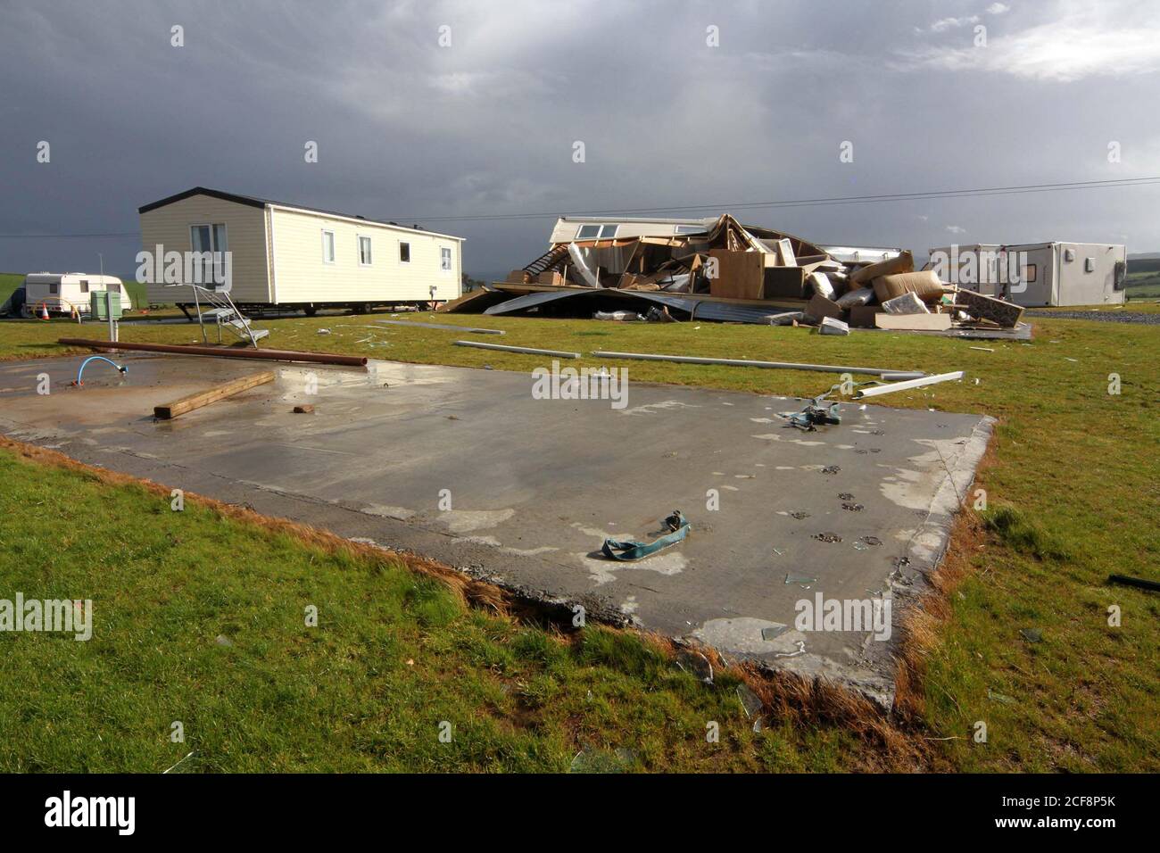 Maybole, Ayrshire, Scotland, 22 Sept 2011 , The Ranch  Caravan Site Maybole after a mini-tornado tore through the site destroying caravans Stock Photo